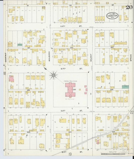 Sanborn Fire Insurance Map from Ironton, Lawrence County, Ohio (1904), Sheet #0020 - Historic Sanborn Fire Insurance Map Print, vintage old map wall art, antique decor, genealogy gift, Ohio Ohio map