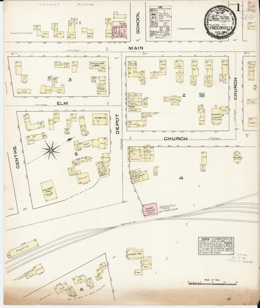Sanborn Fire Insurance Map from Lyndonville, Caledonia County, Vermont (1884), Sheet #0001 - Complete Map Set gallery image, historic Sanborn map, vintage wall art, Vermont Vermont