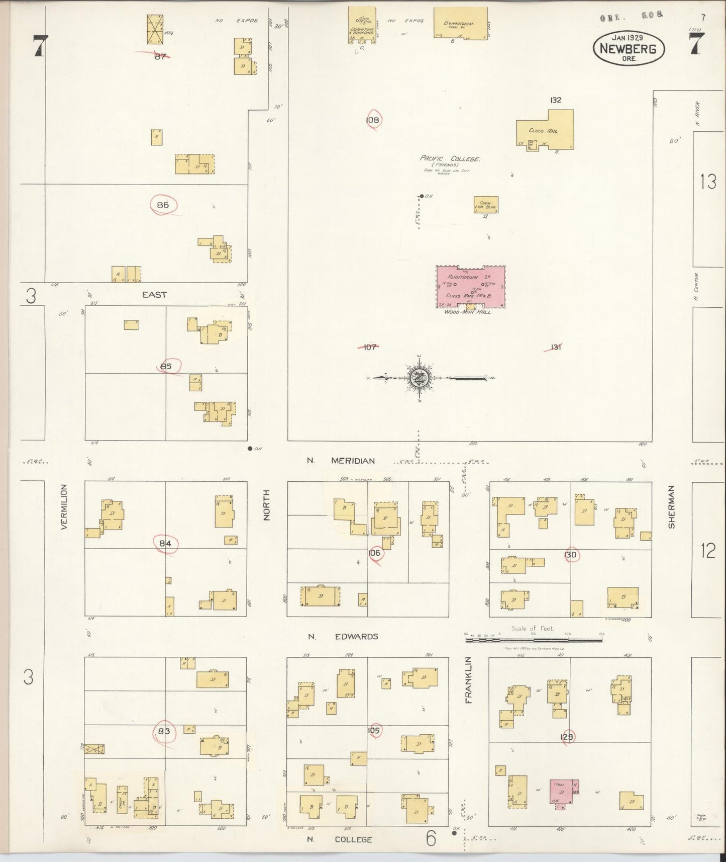 Sanborn Fire Insurance Map from Newberg, Yamhill County, Oregon (1934), Sheet #0007 - Complete Map Set gallery image, historic Sanborn map, vintage wall art, Oregon Oregon