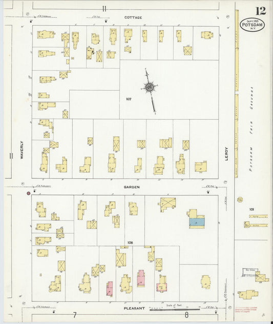 Sanborn Fire Insurance Map from Potsdam, St. Lawrence County, New York (1910), Sheet #0012 - Historic Sanborn Fire Insurance Map Print, vintage old map wall art, antique decor, genealogy gift, New York New York map