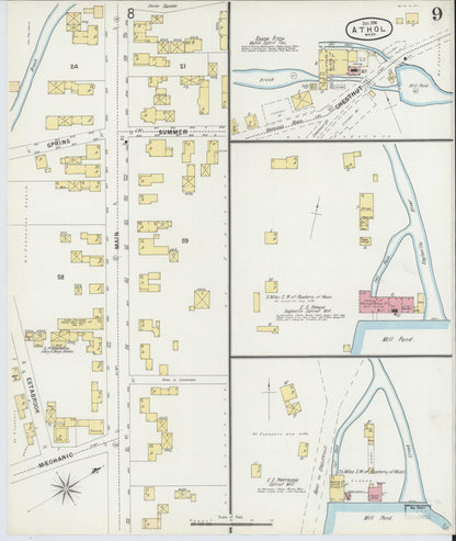 Sanborn Fire Insurance Map from Athol, Worcester County, Massachusetts (1896), Sheet #0009 - Historic Sanborn Fire Insurance Map Print, vintage old map wall art, antique decor, genealogy gift, Massachusetts Massachusetts map
