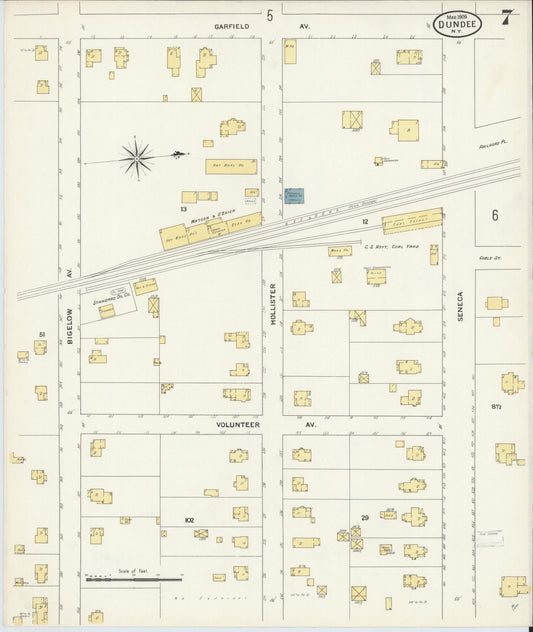 Sanborn Fire Insurance Map from Dundee, Yates County, New York (1909), Sheet #0007 - Historic Sanborn Fire Insurance Map Print, vintage old map wall art, antique decor, genealogy gift, New York New York map