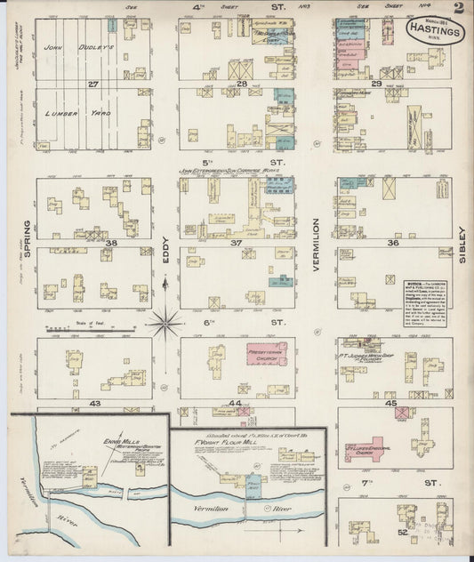 Sanborn Fire Insurance Map from Hastings, Dakota County, Minnesota (1884), Sheet #0002 - Historic Sanborn Fire Insurance Map Print, vintage old map wall art, antique decor, genealogy gift, Minnesota Minnesota map