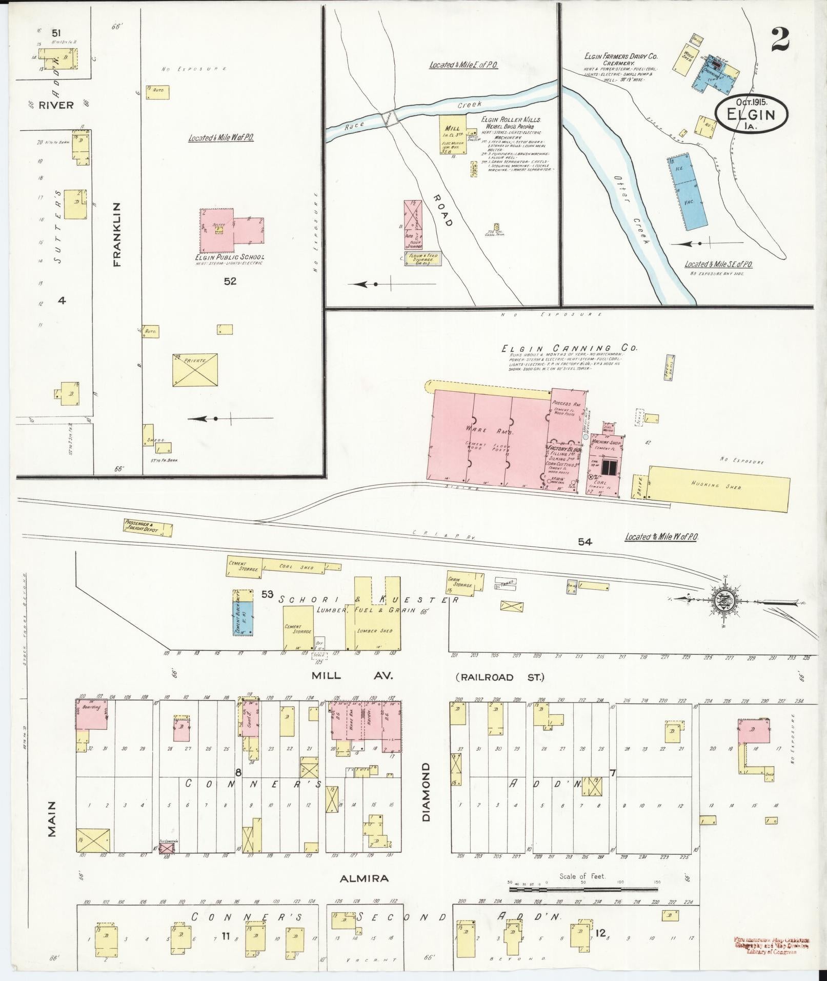 Sanborn Fire Insurance Map from Elgin, Fayette County, Iowa (1915), Sheet #0002 - Historic Sanborn Fire Insurance Map Print, vintage old map wall art