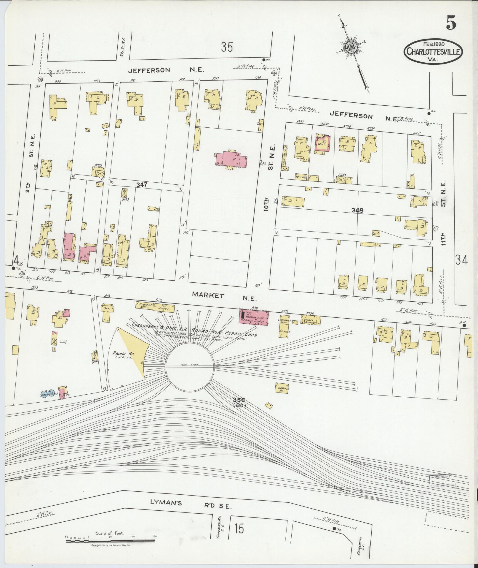 Sanborn Fire Insurance Map from Charlottesville, Independent Cities, Virginia (1920), Sheet #0005 - Complete Map Set gallery image, historic Sanborn map, vintage wall art, Virginia Virginia
