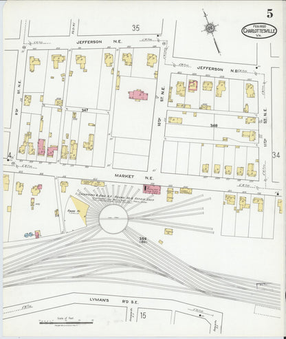 Sanborn Fire Insurance Map from Charlottesville, Independent Cities, Virginia (1920), Sheet #0005 - Complete Map Set gallery image, historic Sanborn map, vintage wall art, Virginia Virginia
