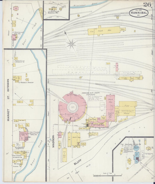 Sanborn Fire Insurance Map from Hannibal, Marion County, Missouri (1890), Sheet #0026 - Historic Sanborn Fire Insurance Map Print, vintage old map wall art, antique decor, genealogy gift, Missouri Missouri map