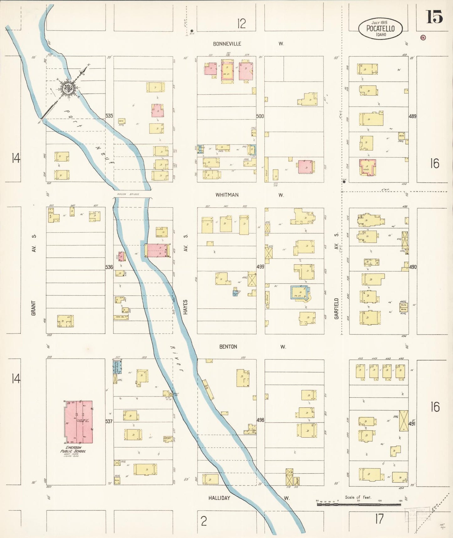Sanborn Fire Insurance Map from Pocatello, Bannock County, Idaho (1915), Sheet #0015 - Complete Map Set gallery image, historic Sanborn map, vintage wall art, Idaho Idaho