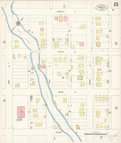 Sanborn Fire Insurance Map from Pocatello, Bannock County, Idaho (1915), Sheet #0015 - Complete Map Set gallery image, historic Sanborn map, vintage wall art, Idaho Idaho