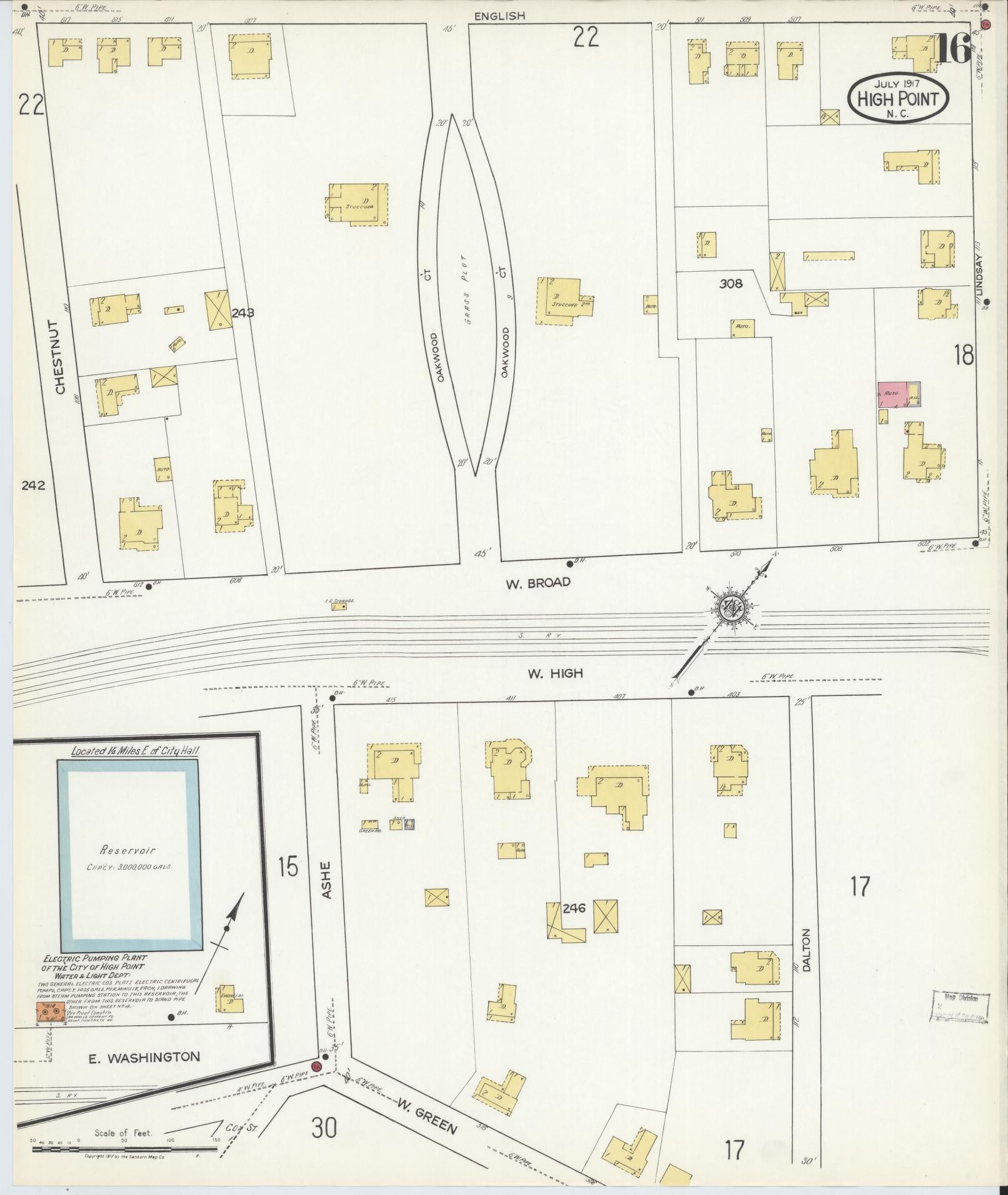 Sanborn Fire Insurance Map from High Point, Guilford County, North Carolina (1917), Sheet #0016 - Complete Map Set gallery image, historic Sanborn map, vintage wall art, North Carolina North Carolina