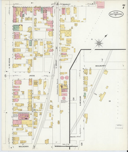 Sanborn Fire Insurance Map from Kittanning, Armstrong County, Pennsylvania (1909), Sheet #0007 - Historic Sanborn Fire Insurance Map Print, vintage old map wall art, antique decor, genealogy gift, Pennsylvania Pennsylvania map