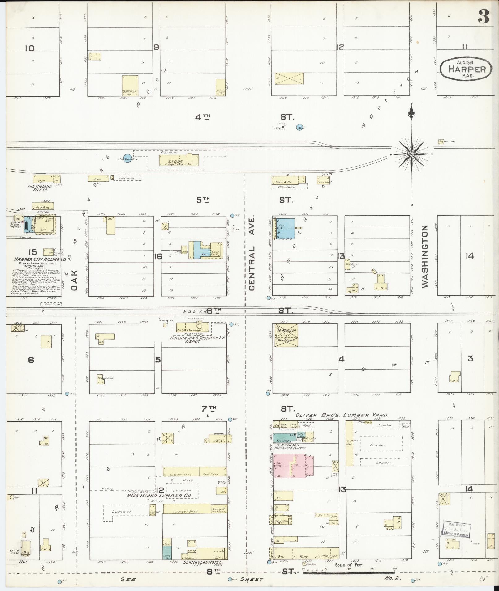 Sanborn Fire Insurance Map from Harper, Harper County, Kansas (1891), Sheet #0003 - Complete Map Set gallery image, historic Sanborn map, vintage wall art, Kansas Kansas