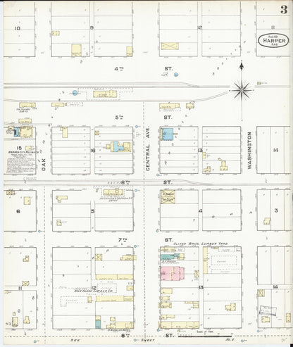 Sanborn Fire Insurance Map from Harper, Harper County, Kansas (1891), Sheet #0003 - Complete Map Set gallery image, historic Sanborn map, vintage wall art, Kansas Kansas