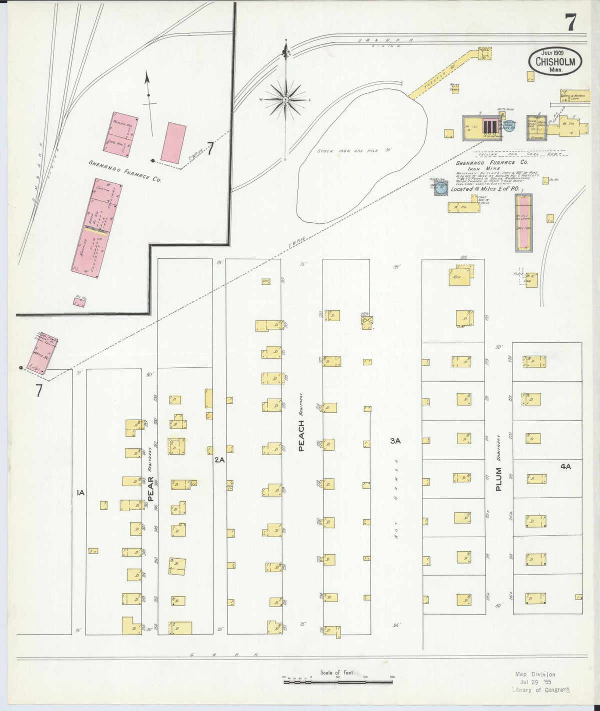 Sanborn Fire Insurance Map from Chisholm, Saint Louis County, Minnesota (1909), Sheet #0007 - Complete Map Set gallery image, historic Sanborn map, vintage wall art, Minnesota Minnesota