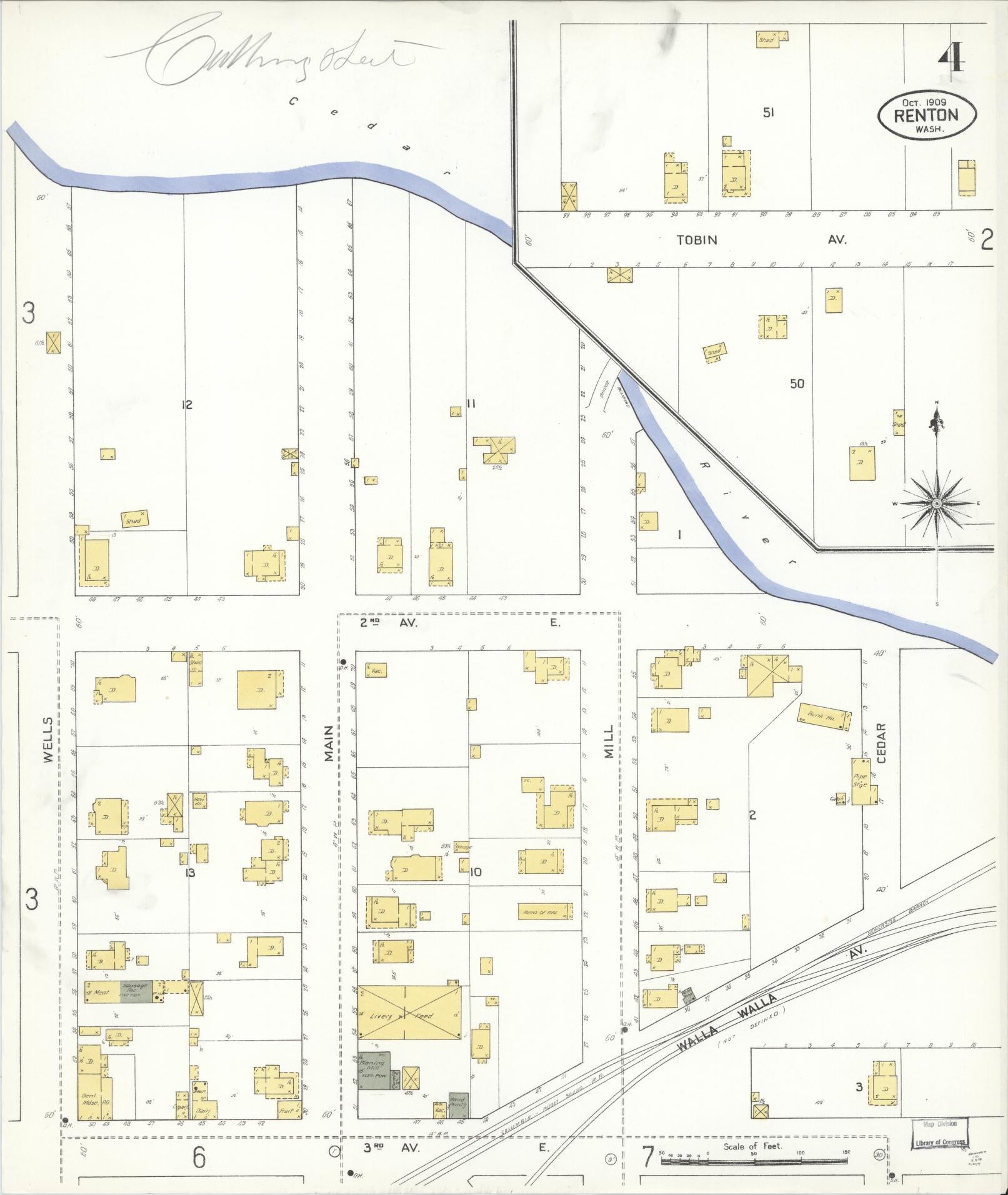 Sanborn Fire Insurance Map from Renton, King County, Washington (1909), Sheet #0004 - Complete Map Set gallery image, historic Sanborn map, vintage wall art, Washington Washington