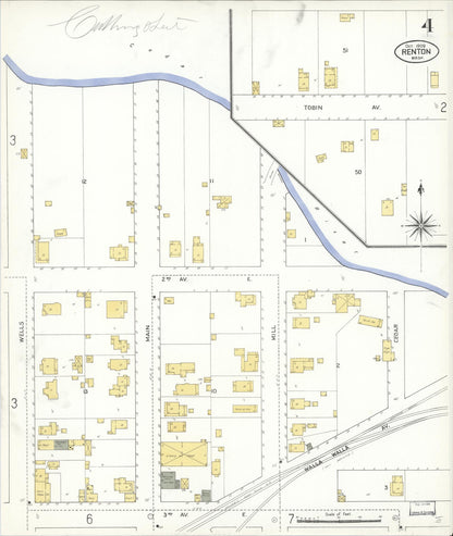 Sanborn Fire Insurance Map from Renton, King County, Washington (1909), Sheet #0004 - Complete Map Set gallery image, historic Sanborn map, vintage wall art, Washington Washington