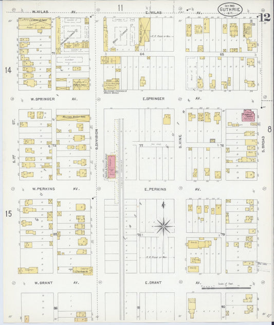 Sanborn Fire Insurance Map from Guthrie, Logain County, Oklahoma (1903), Sheet #0012 - Historic Sanborn Fire Insurance Map Print, vintage old map wall art, antique decor, genealogy gift, Oklahoma Oklahoma map