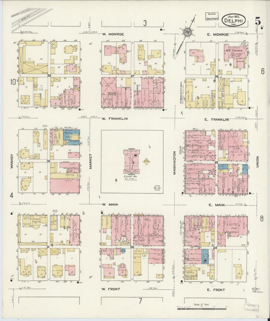 Sanborn Fire Insurance Map from Delphi, Carroll County, Indiana (1912), Sheet #0005 - Historic Sanborn Fire Insurance Map Print, vintage old map wall art, antique decor, genealogy gift, Indiana Indiana map