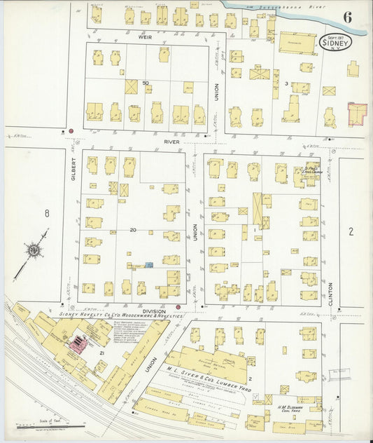 Sanborn Fire Insurance Map from Sidney, Delaware County, New York (1917), Sheet #0006 - Historic Sanborn Fire Insurance Map Print, vintage old map wall art, antique decor, genealogy gift, Sidney Delaware map