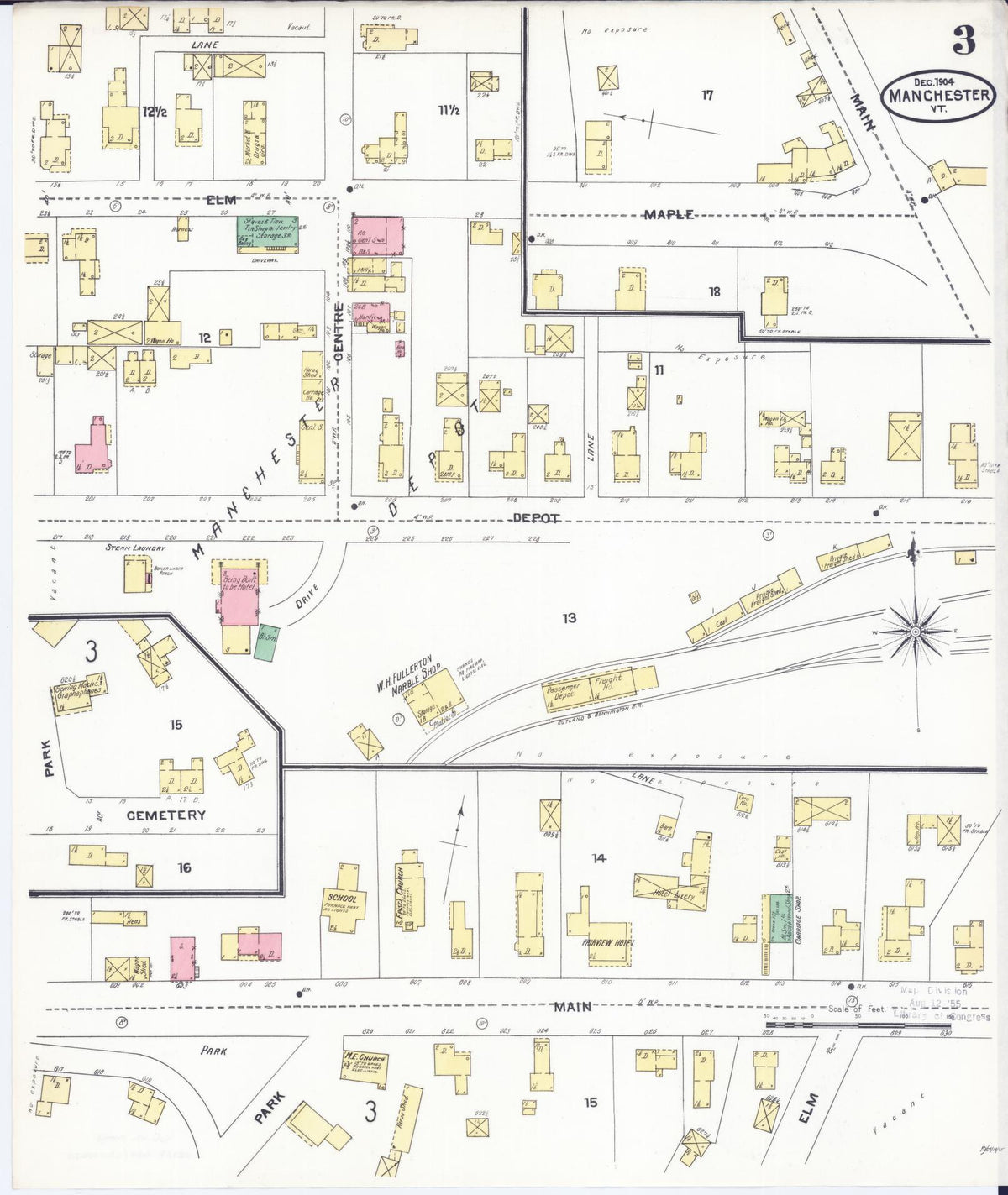 Sanborn Fire Insurance Map from Manchester, Bennington County, Vermont (1904), Sheet #0003 - Complete Map Set gallery image, historic Sanborn map, vintage wall art, Vermont Vermont