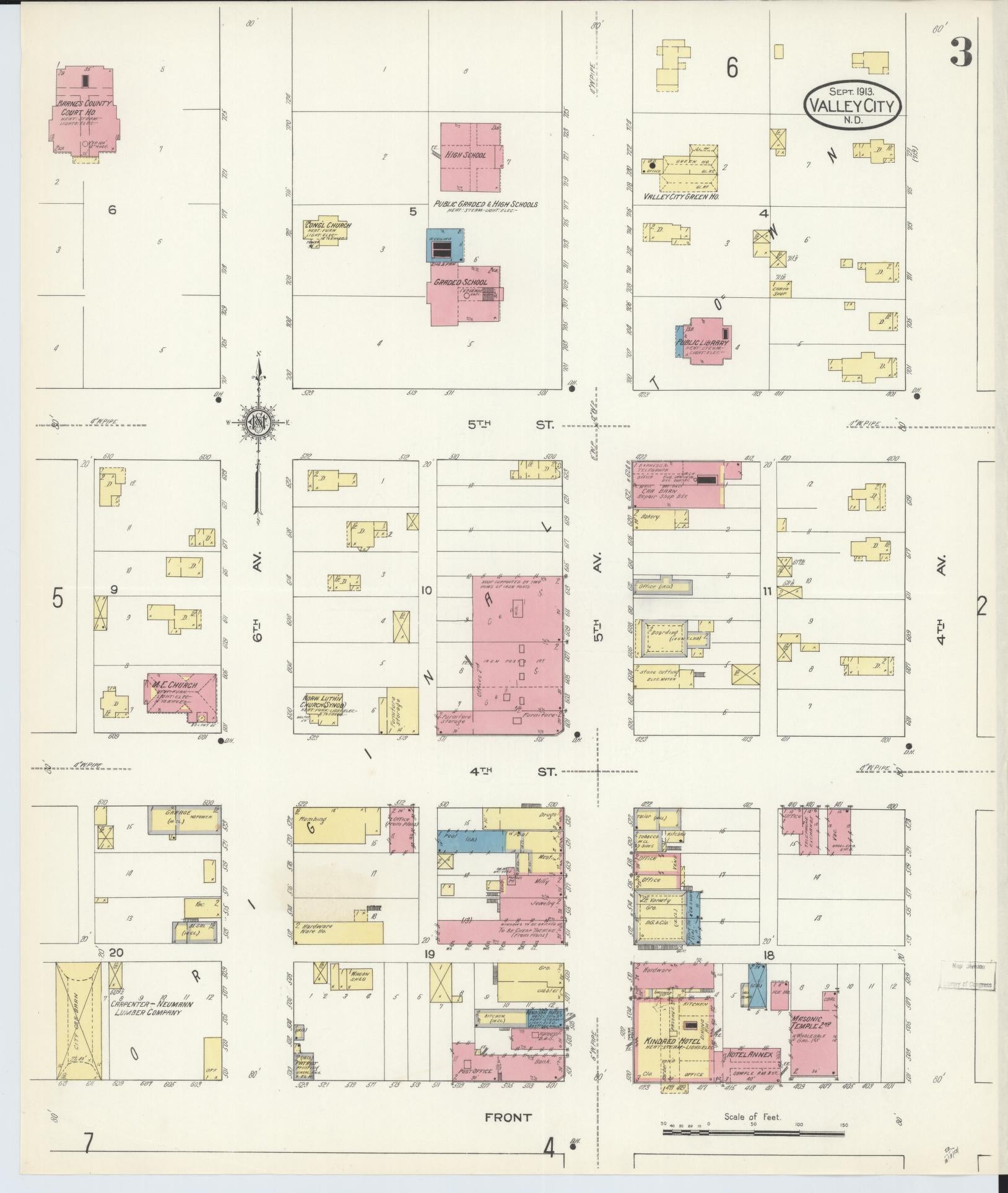 Sanborn Fire Insurance Map from Valley City, Barnes County, North Dakota (1913), Sheet #0003 - Complete Map Set gallery image, historic Sanborn map, vintage wall art, North Dakota North Dakota