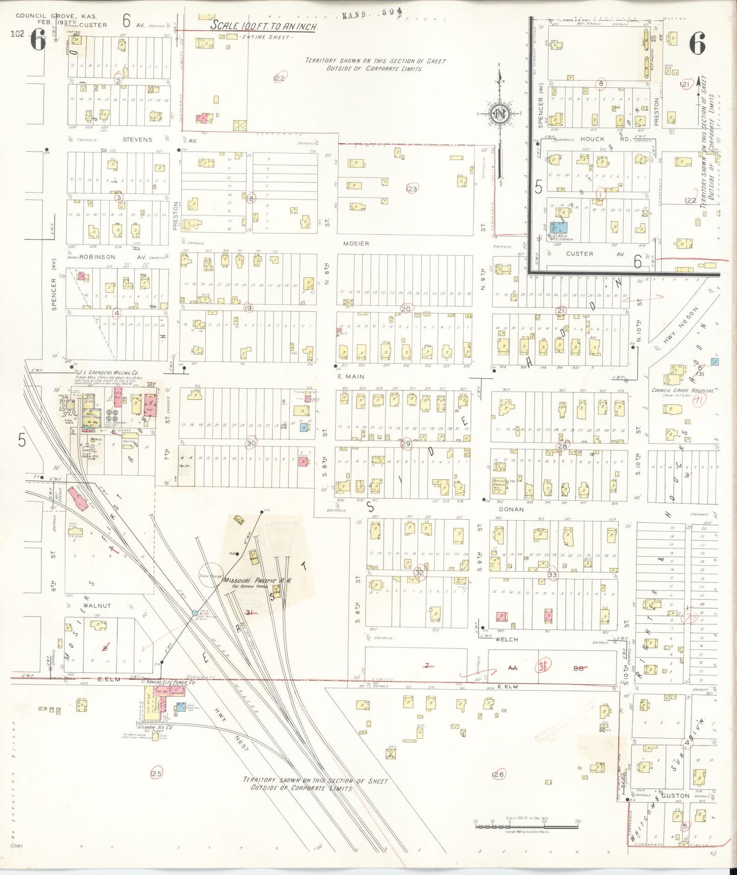 Sanborn Fire Insurance Map from Council Grove, Morris County, Kansas (1944), Sheet #0006 - Complete Map Set gallery image, historic Sanborn map, vintage wall art, Kansas Kansas
