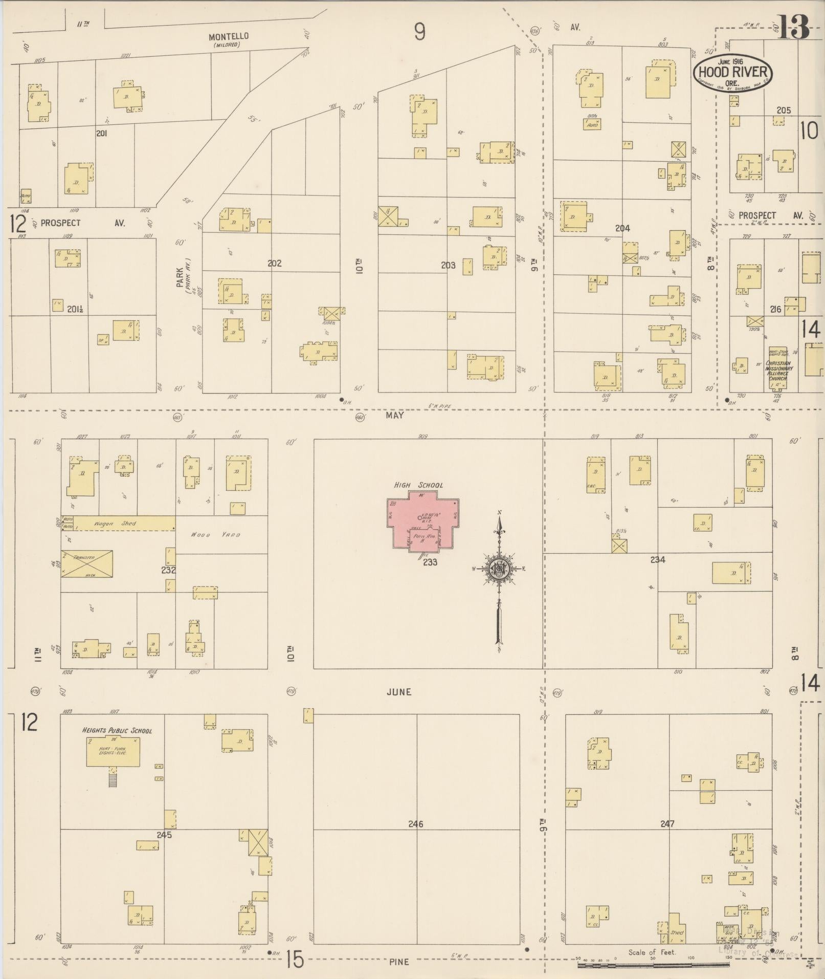 Sanborn Fire Insurance Map from Hood River, Hood River County, Oregon (1916), Sheet #0013 - Historic Sanborn Fire Insurance Map Print, vintage old map wall art, antique decor, genealogy gift, Oregon Oregon map