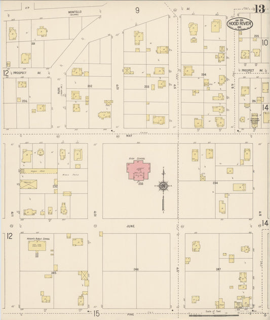 Sanborn Fire Insurance Map from Hood River, Hood River County, Oregon (1916), Sheet #0013 - Historic Sanborn Fire Insurance Map Print, vintage old map wall art, antique decor, genealogy gift, Oregon Oregon map