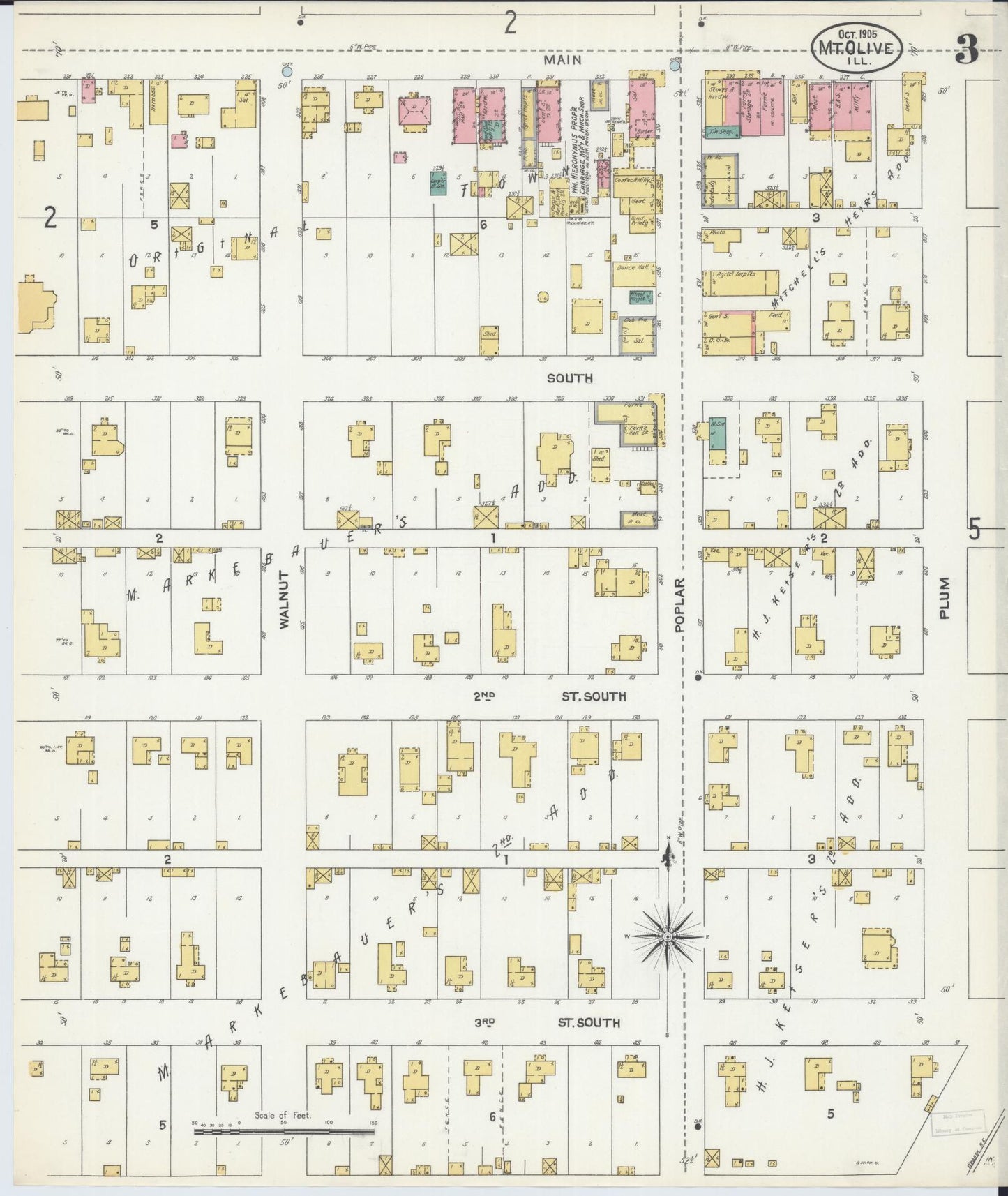 Sanborn Fire Insurance Map from Mount Olive, Macoupin County, Illinois (1905), Sheet #0003 - Complete Map Set gallery image, historic Sanborn map, vintage wall art, Illinois Illinois