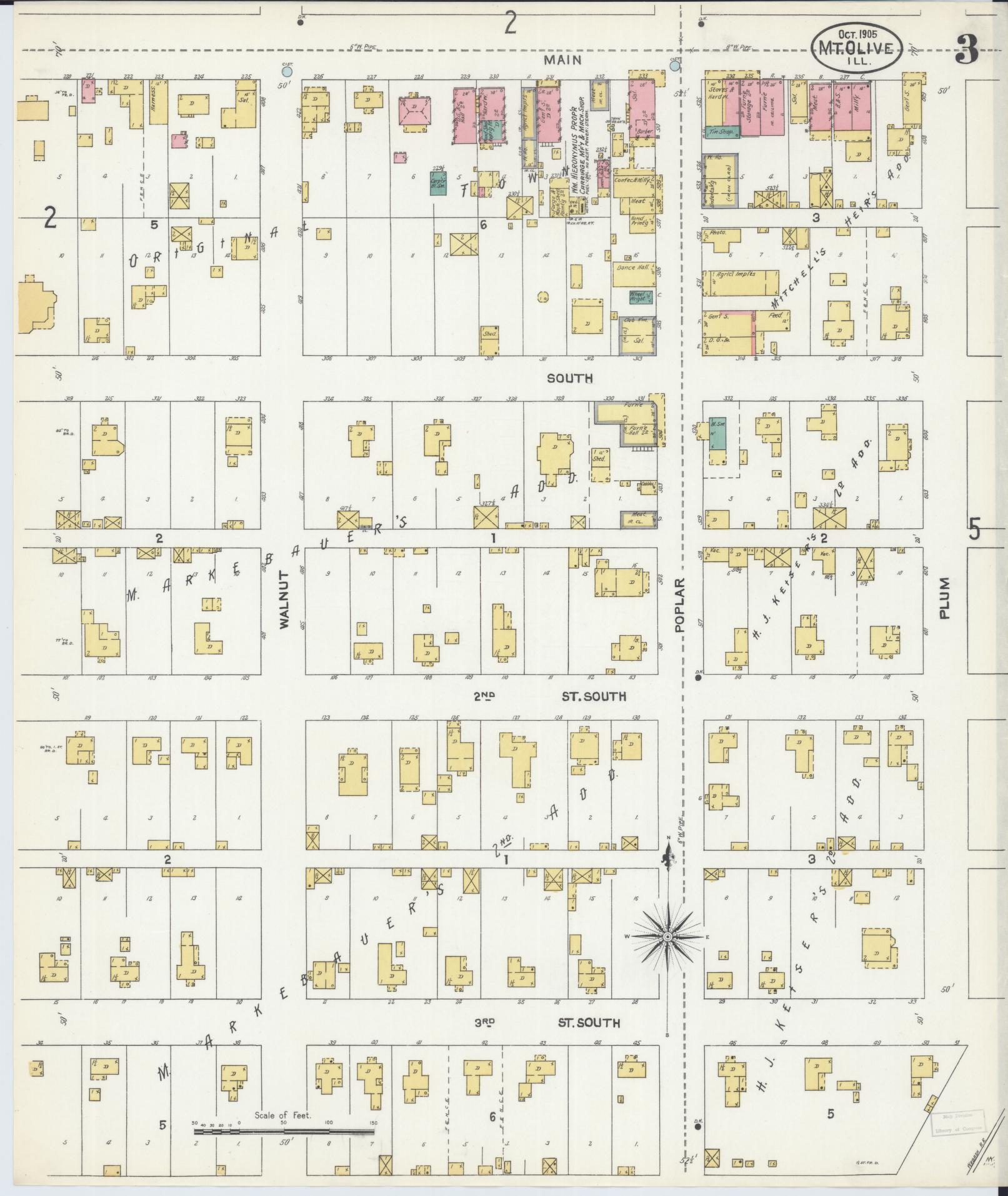 Sanborn Fire Insurance Map from Mount Olive, Macoupin County, Illinois (1905), Sheet #0003 - Complete Map Set gallery image, historic Sanborn map, vintage wall art, Illinois Illinois