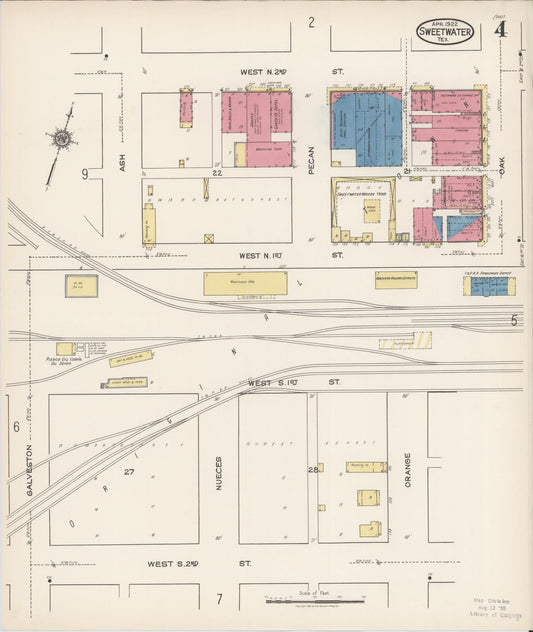Sanborn Fire Insurance Map from Sweetwater, Nolan County, Texas (1922), Sheet #0004 - Historic Sanborn Fire Insurance Map Print, vintage old map wall art, antique decor, genealogy gift, Texas Texas map
