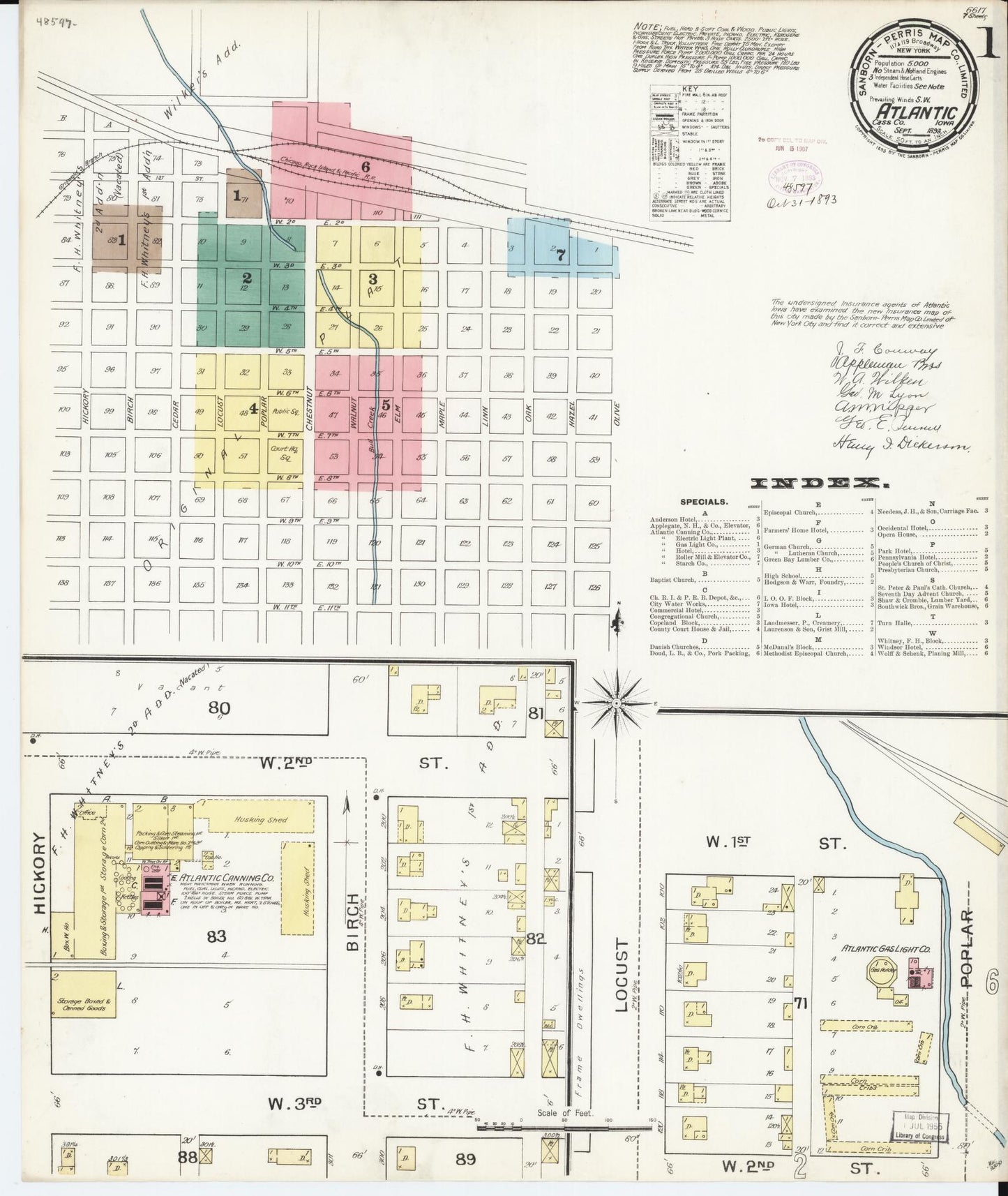 Sanborn Fire Insurance Map from Atlantic, Cass County, Iowa (1893), Sheet #0001 - Historic Sanborn Fire Insurance Map Print, vintage old map wall art