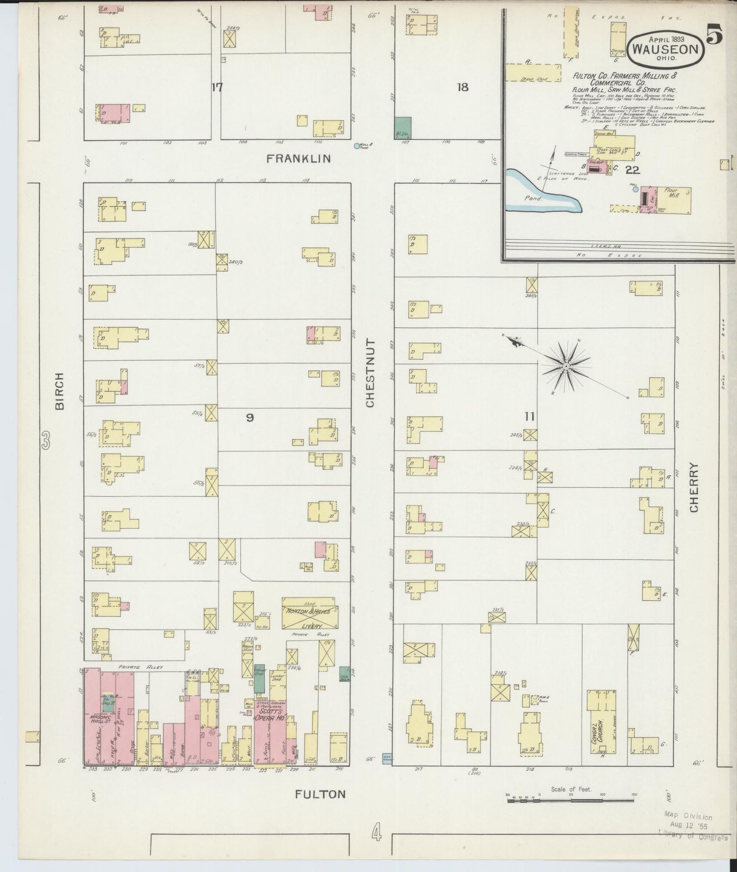 Sanborn Fire Insurance Map from Wauseon, Fulton County, Ohio (1893), Sheet #0005 - Historic Sanborn Fire Insurance Map Print, vintage old map wall art, antique decor, genealogy gift, Ohio Ohio map