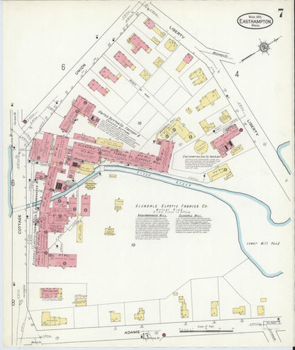 Sanborn Fire Insurance Map from East Hampton, Hampshire County, Massachusetts (1916), Sheet #0007 - Historic Sanborn Fire Insurance Map Print, vintage old map wall art, antique decor, genealogy gift, Massachusetts Massachusetts map