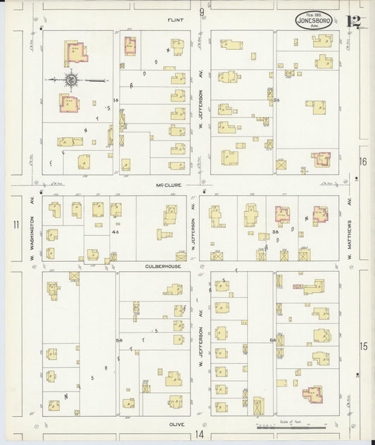 Sanborn Fire Insurance Map from Jonesboro, Craighead County, Arkansas (1913), Sheet #0012 - Historic Sanborn Fire Insurance Map Print, vintage old map wall art, antique decor, genealogy gift, Arkansas Arkansas map