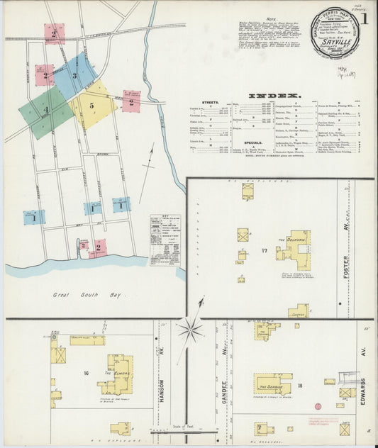 Sanborn Fire Insurance Map from Sayville, Suffolk County, New York (1897), Sheet #0001 - Complete Map Set gallery image, historic Sanborn map, vintage wall art, New York New York