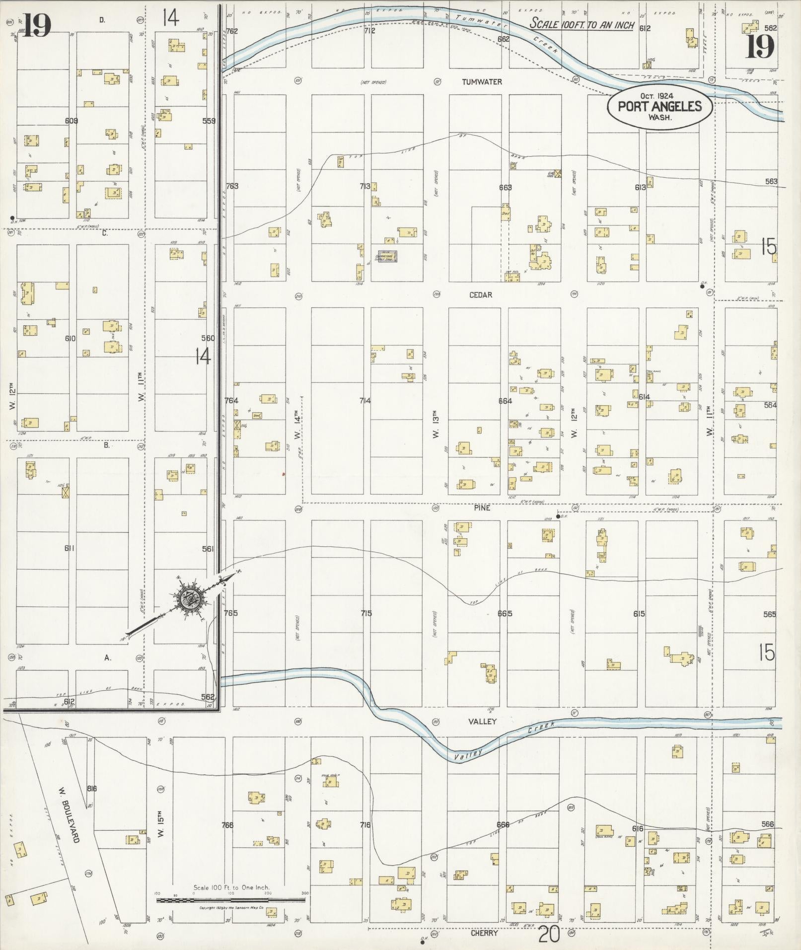 Sanborn Fire Insurance Map from Port Angeles, Clallam County, Washington (1924), Sheet #0019 - Complete Map Set gallery image, historic Sanborn map, vintage wall art, Washington Washington