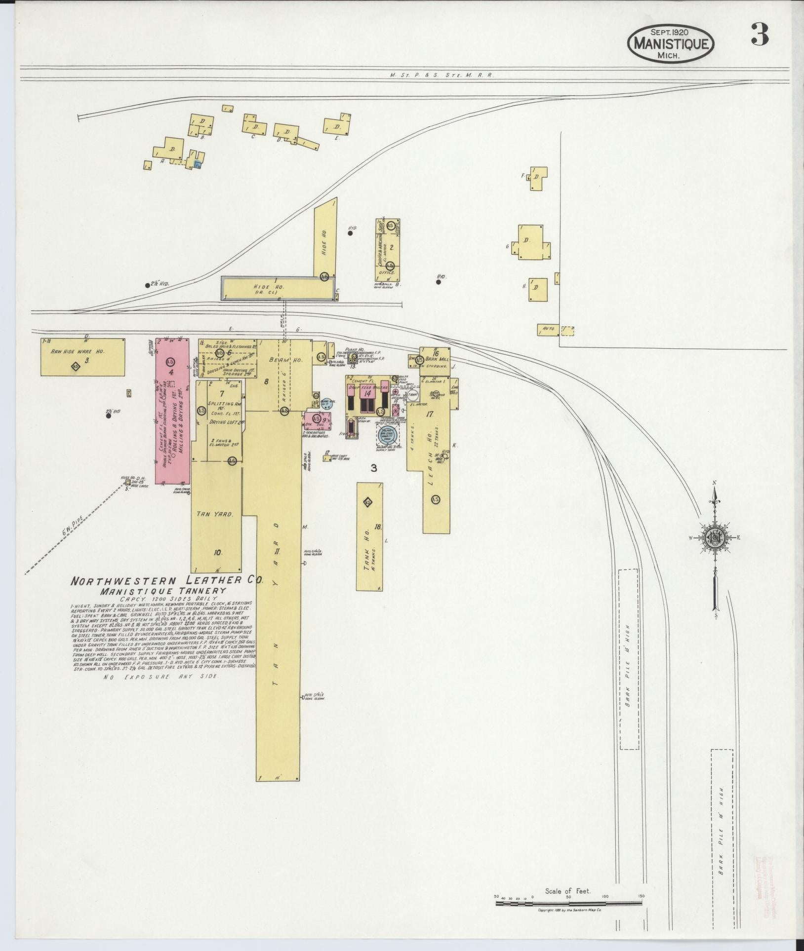 Sanborn Fire Insurance Map from Manistique, Schoolcraft County, Michigan (1920), Sheet #0003 - Complete Map Set gallery image, historic Sanborn map, vintage wall art, Michigan Michigan