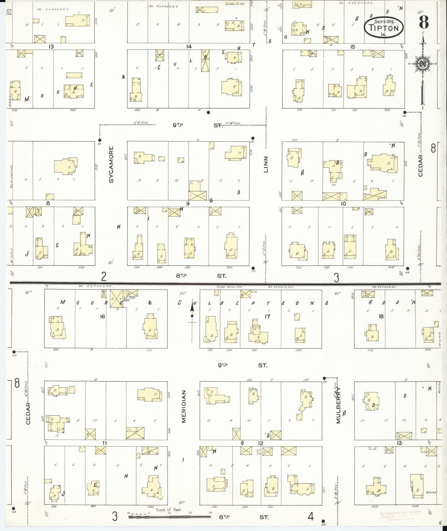 Sanborn Fire Insurance Map from Tipton, Cedar County, Iowa (1914), Sheet #0008 - Historic Sanborn Fire Insurance Map Print, vintage old map wall art