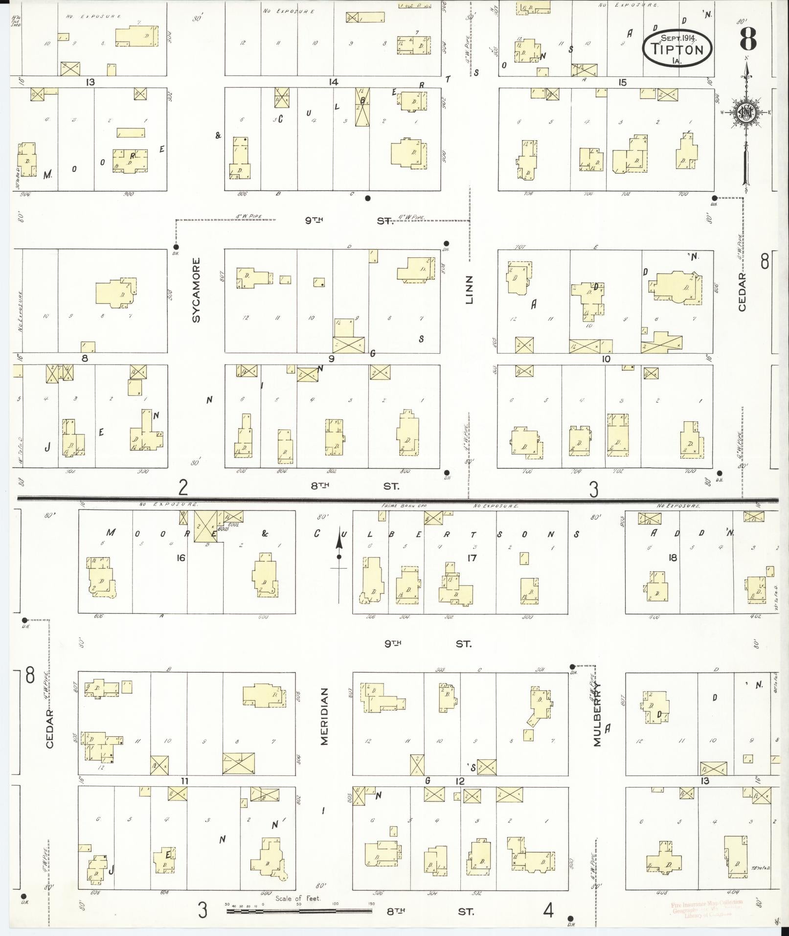 Sanborn Fire Insurance Map from Tipton, Cedar County, Iowa (1914), Sheet #0008 - Historic Sanborn Fire Insurance Map Print, vintage old map wall art