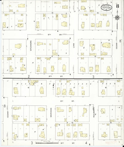 Sanborn Fire Insurance Map from Tipton, Cedar County, Iowa (1914), Sheet #0008 - Historic Sanborn Fire Insurance Map Print, vintage old map wall art