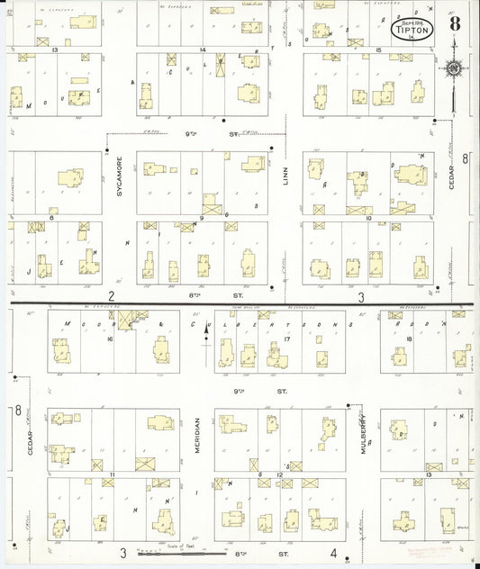 Sanborn Fire Insurance Map from Tipton, Cedar County, Iowa (1914), Sheet #0008 - Historic Sanborn Fire Insurance Map Print, vintage old map wall art