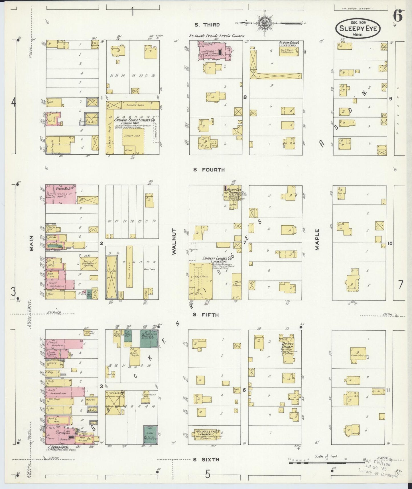 Sanborn Fire Insurance Map from Sleepy Eye, Brown County, Minnesota (1909), Sheet #0006 - Complete Map Set gallery image, historic Sanborn map, vintage wall art, Minnesota Minnesota