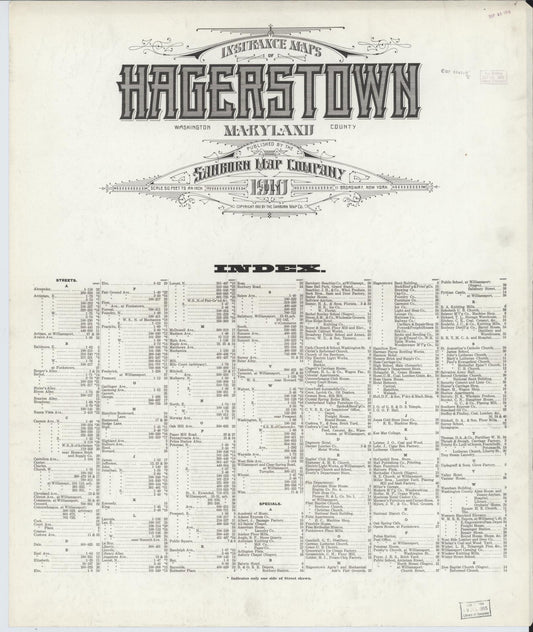 Sanborn Fire Insurance Map from Hagerstown, Washington County, Maryland (1910), Sheet #0001 - Historic Sanborn Fire Insurance Map Print, vintage old map wall art, antique decor, genealogy gift, Maryland Maryland map