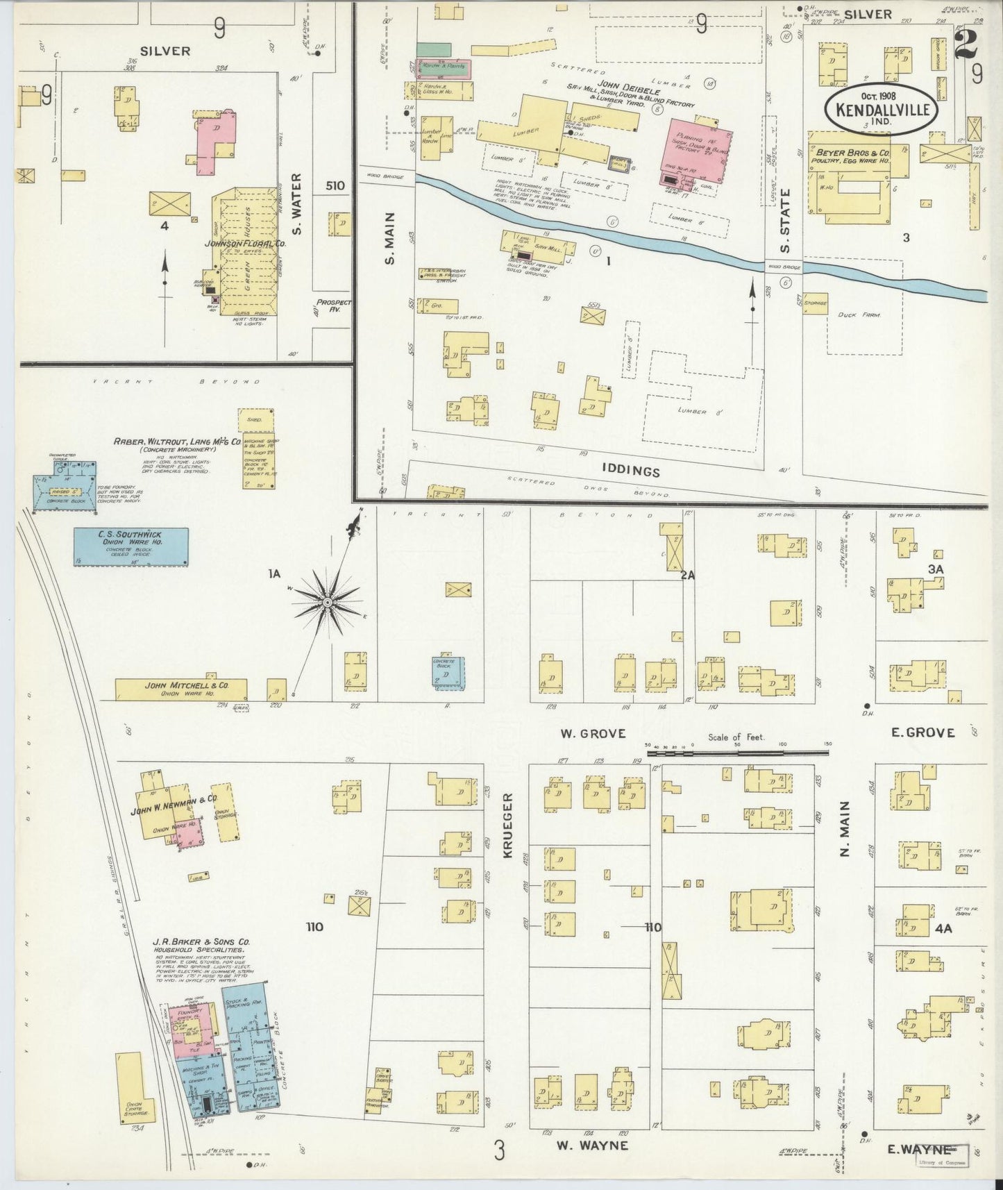 Sanborn Fire Insurance Map from Kendallville, Noble County, Indiana (1908), Sheet #0002 - Complete Map Set gallery image, historic Sanborn map, vintage wall art, Indiana Indiana