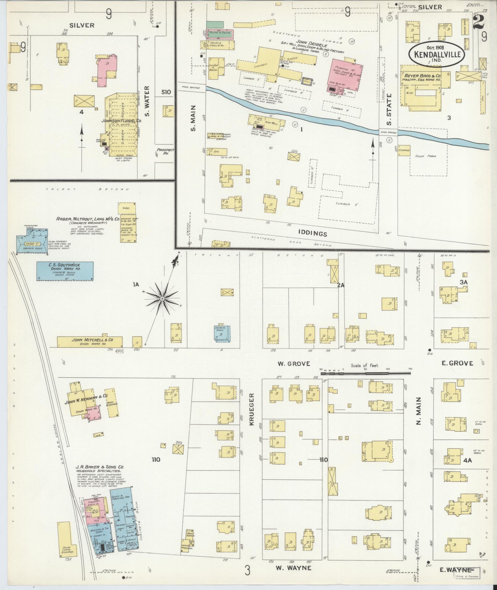 Sanborn Fire Insurance Map from Kendallville, Noble County, Indiana (1908), Sheet #0002 - Complete Map Set gallery image, historic Sanborn map, vintage wall art, Indiana Indiana