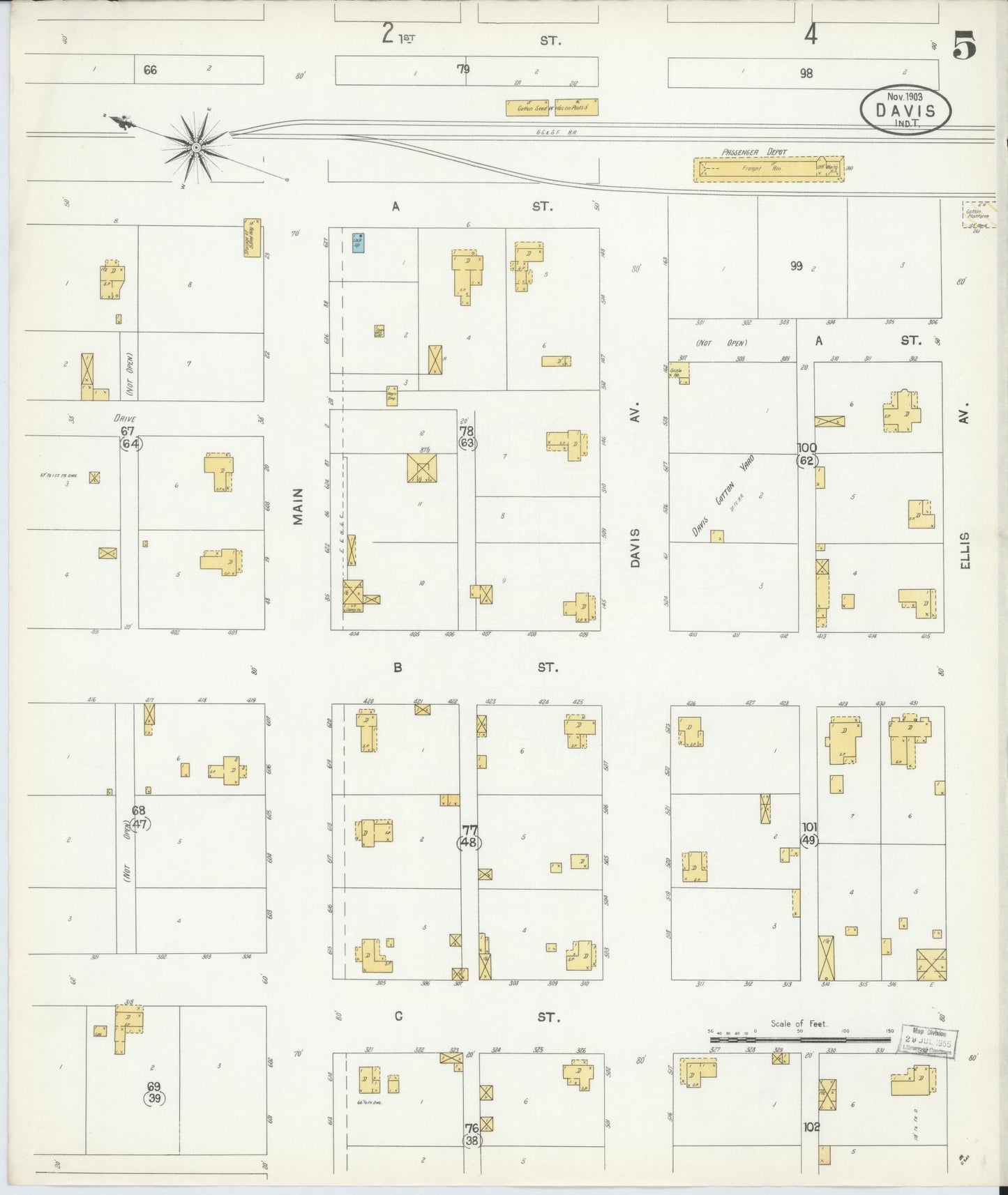 Sanborn Fire Insurance Map from Davis, Murray County, Oklahoma (1903), Sheet #0005 - Historic Sanborn Fire Insurance Map Print, vintage old map wall art, antique decor, genealogy gift, Oklahoma Oklahoma map