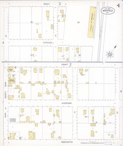 Sanborn Fire Insurance Map from Mayfield, Santa Clara County, California (1904), Sheet #0004 - Complete Map Set gallery image, historic Sanborn map, vintage wall art, California California