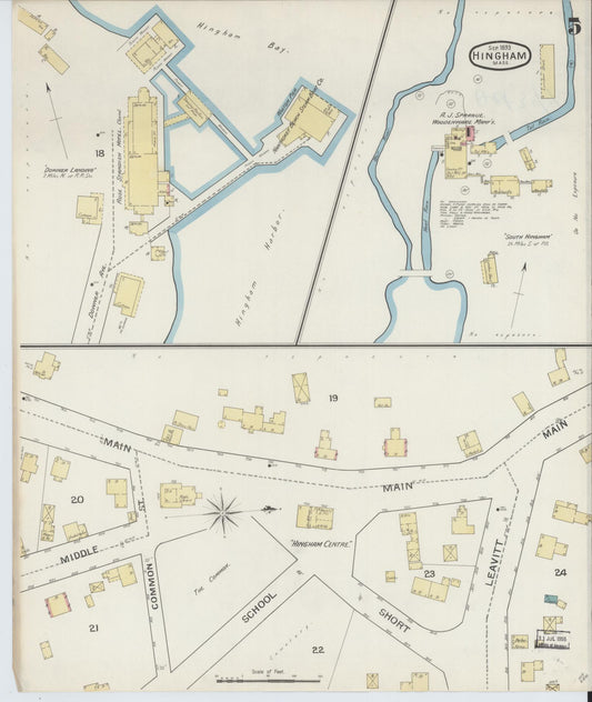 Sanborn Fire Insurance Map from Hingham, Plymouth County, Massachusetts (1893), Sheet #0005 - Historic Sanborn Fire Insurance Map Print, vintage old map wall art, antique decor, genealogy gift, Massachusetts Massachusetts map