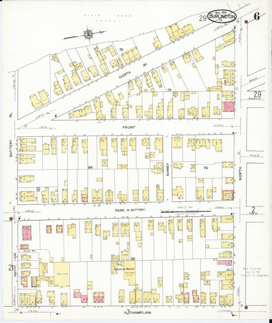 Sanborn Fire Insurance Map from Burlington, Chittenden County, Vermont (1919), Sheet #0006 - Historic Sanborn Fire Insurance Map Print, vintage old map wall art, antique decor, genealogy gift, Vermont Vermont map